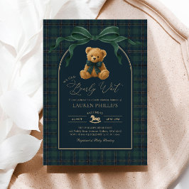 Convite Luxury Plaid Teddy Bear Boy Baby Shower
