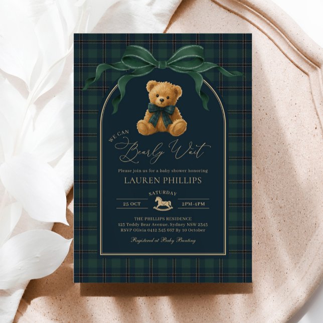 Convite Luxury Plaid Teddy Bear Boy Baby Shower (Criador carregado)