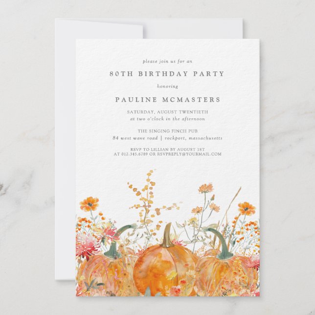 Convite Luxury Pumpkin Wildflower Fall 80 Aniversário (Frente)