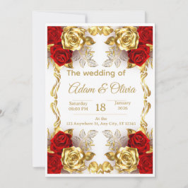 Convite Luxury Red and Gold Floral Wedding Invitation