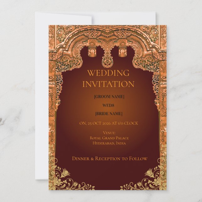 Convite Luxury Red and Gold Wedding Invitation (Frente)