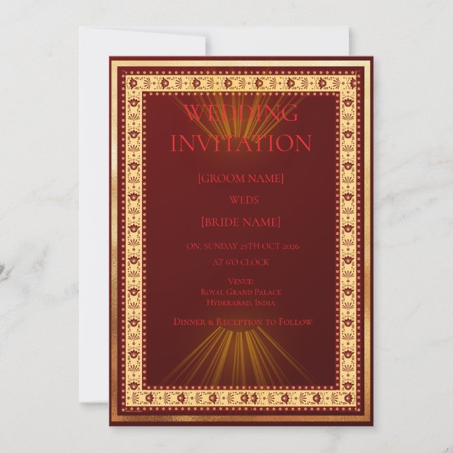Convite Luxury Red and Gold Wedding Invitation  (Frente)