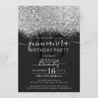 Luxury Silver Black Glitter Confetti Quinceañera