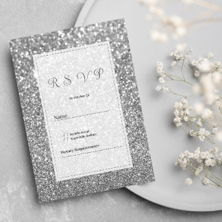 Convite Luxury silver sparkly glitter glam RSVP 