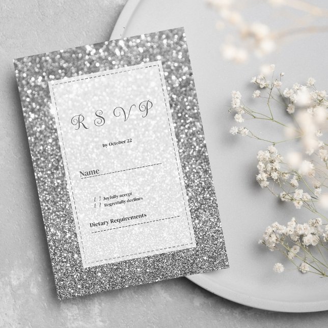 Convite Luxury silver sparkly glitter glam RSVP  (Luxury silver sparkly glitter glam RSVP)