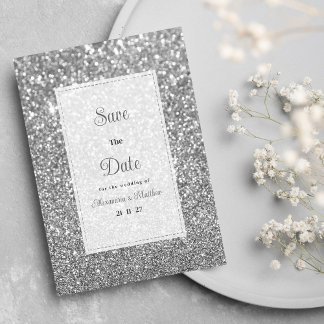 Convite Luxury silver sparkly glitter glam Save The Date 