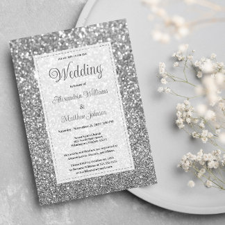 Convite Luxury silver sparkly glitter glam Wedding 