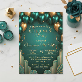 Convite Luxury Teal Dourado Balão Arte Deco