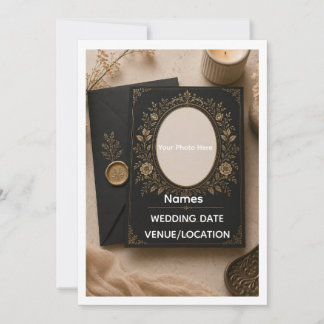Convite Luxury Vintage Black & Gold Wedding Invitation