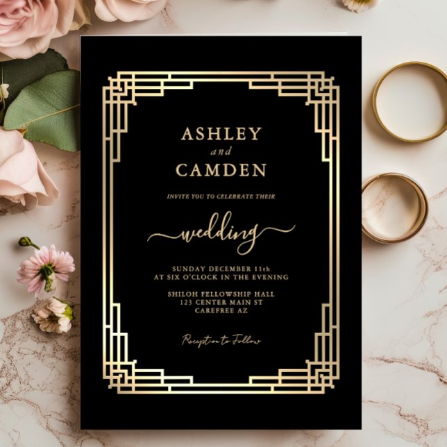 Convite Luxury Vintage Gold Frame Wedding (Criador carregado)