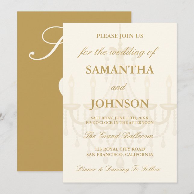 Convite Luxury Vintage Ivory Ballroom Wedding Invite (Frente/Verso)