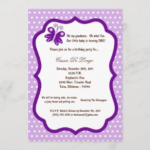 Convite luz 5x7 - a festa de aniversário roxa da borbolet