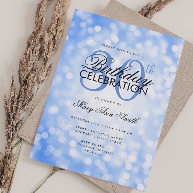 Convite Luz aniversário de 30 anos de Shimmer Azul Marinho (Elegant 30th Birthday Glam Navy Blue Shimmer Light Invitation)