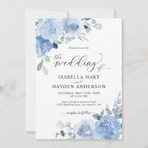 Convite Luz Azul Dusty Tudo Em Um Código QR Casamento Flor