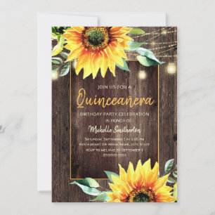 Convite Luz de Corda de Girassol Rústico Quinceañera Anive