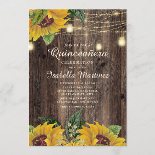 Convite Luz de Corda de Girassol Rústico Surpresa Quincean