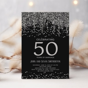 Convite Luz de Corda Prateada Brilho Preto 50º Aniversário