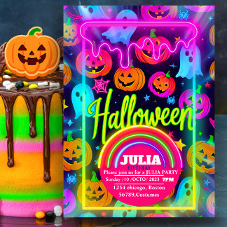 Convite Luz de Halloween néon arco-íris Fantasma brilhante