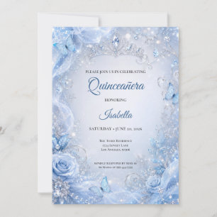 Convite Luz de Inverno Azul Princesa Prata Quinceañera
