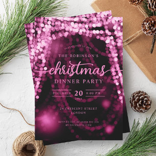 Convite Luz de inverno rosa-quente e luxuosa Natal