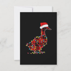Convite Luz de Natal Pato Divertido Xadrez Vermelho Combin