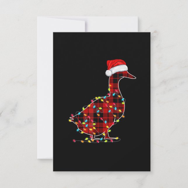 Convite Luz de Natal Pato Divertido Xadrez Vermelho Combin (Frente)