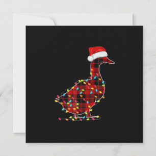 Convite Luz de Natal Pato Divertido Xadrez Vermelho Combin