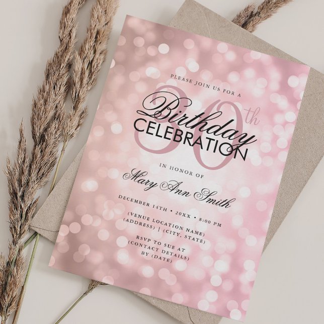 Convite Luz do Shimmer Dourado aniversário de 30 anos Glam (Elegant 30th Birthday Glam Rose Gold Shimmer Light Invitation)