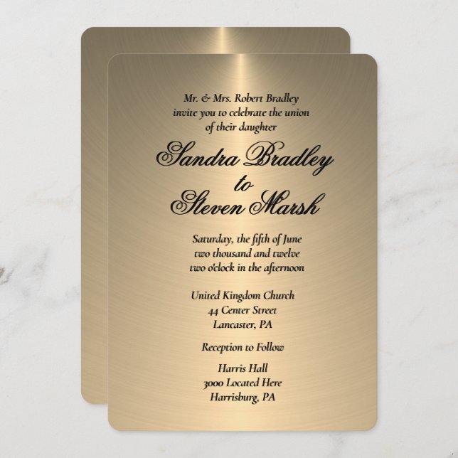 Convite Luz Dourada Para Casamento (Frente/Verso)