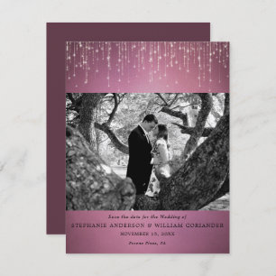 Convite Luz espumante Foto de morango Salvar Data