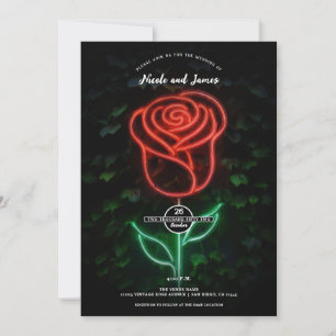 Convite Luz Neon Vermelha Rosa de Hera Brilhante Casamento
