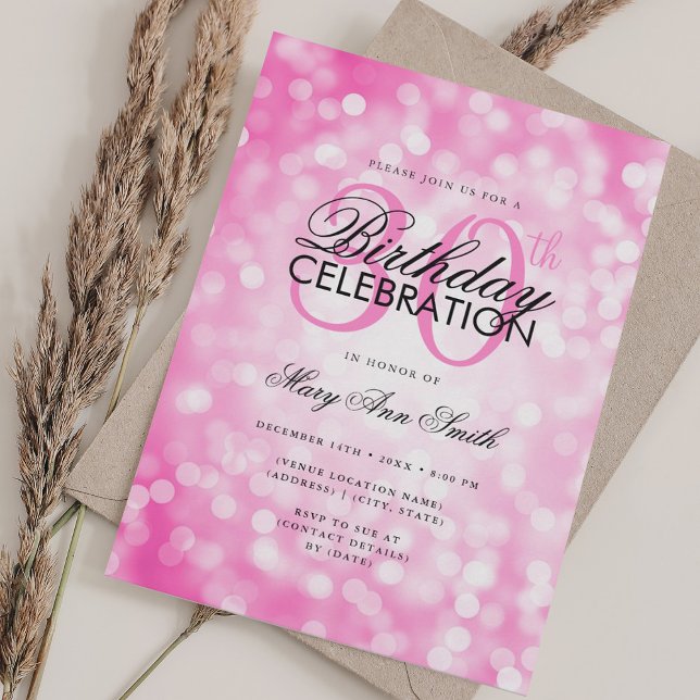 Convite Luz-Quente-Quente-Cinzenta-aniversário de 30 anos  (Elegant 30th Birthday Glam Hot Pink Shimmer Light Invitation)