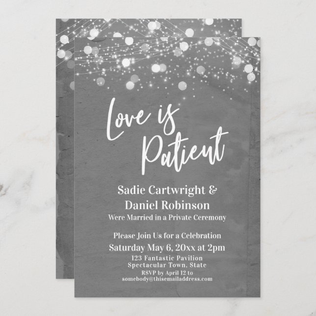 Convite Luzes Amor Texturizado é Paciente Recepção Cinza (Frente/Verso)