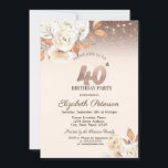 Convite Luzes,aniversário de 40 anos de Flores de Outono<br><div class="desc">Um convite moderno,  chico e glamouroso com um elegante ouro tiara,  lanternas de cordas,  brilho bokeh ombre e flores.</div>