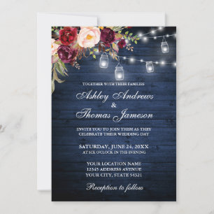 Convite Luzes Azuis De Casamento Russo Jars Floral