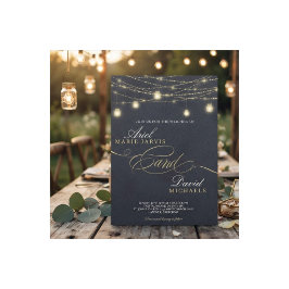 Convite Luzes Azuis Rústicas Casamento Romântico