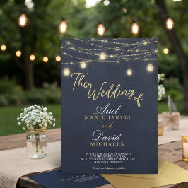 Convite Luzes Azuis Rústicas de Corda Casamento Romântico