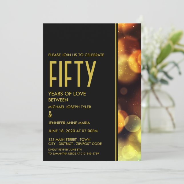 Convite Luzes Bokeh Crepusculares, Aniversário (Em pé/Frente)