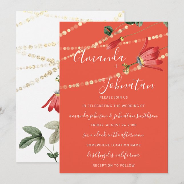 Convite Luzes Brancas de Monograma Moderno de Casamento Do (Frente/Verso)