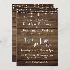 Convite Luzes Brancas Rústicas De Madeira Marrom, Casament