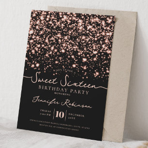 Convite Luzes Brilhantes Chic Doce 16 Aniversário Dourado
