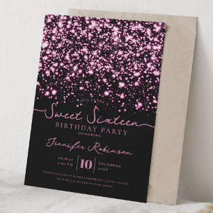 Convite Luzes Brilhantes Chic Doce 16 Aniversário Rosa Vib