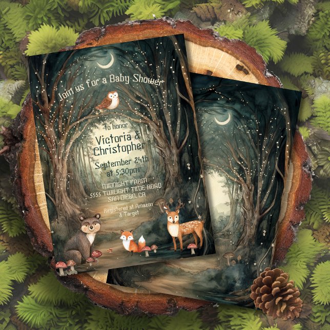 Convite Luzes brilhantes do Chá de fraldas da floresta ent (Criador carregado)
