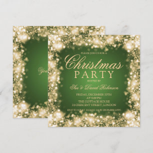 Convite Luzes brilhantes do Dourado Natal Verde