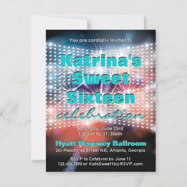 Convite Luzes brilhantes e fogos de artifício Doce Dezesse (Frente)