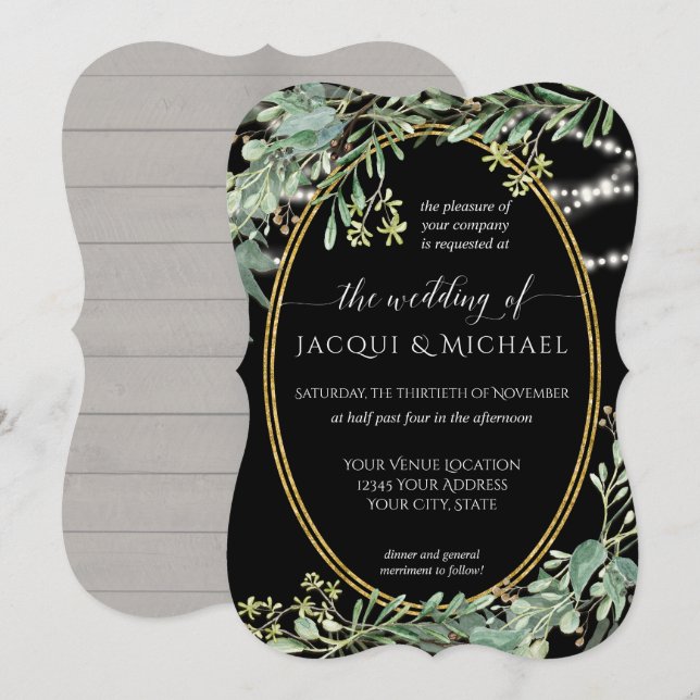 Convite Luzes Brilhantes Eucalyptus Greenerescência Madeir (Frente/Verso)