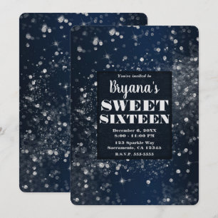 Convite Luzes Brilhantes Prateadas Azuis Festa Glam Glamur
