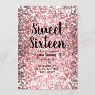 Convite Luzes Brilhantes Rose Gold Brilho Festa Sweet 16