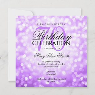 Convite Luzes brilhantes roxas da Festa de aniversário Ele