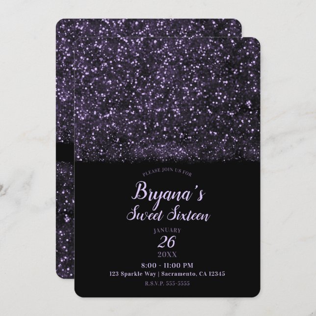 Convite Luzes brilhantes roxas Luzes brilhantes Doce 16 Pa (Frente/Verso)